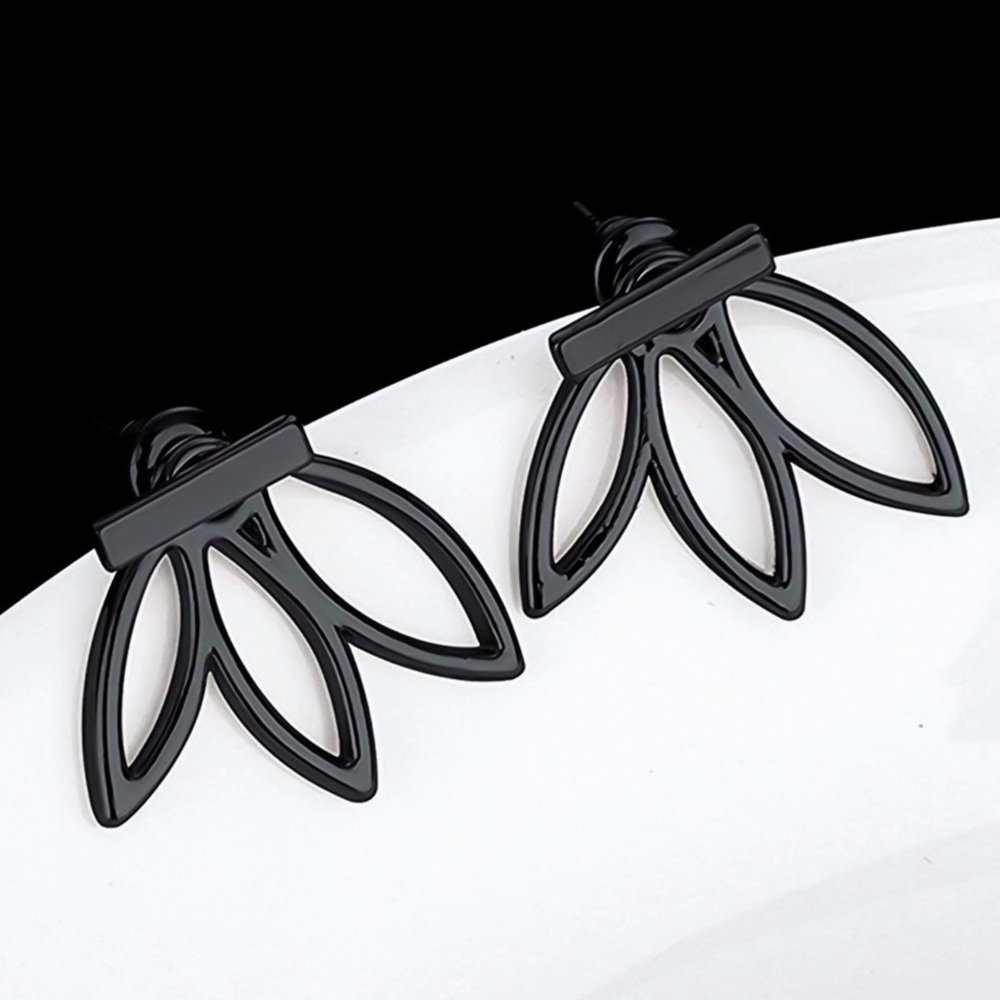 Black Bar & Lotus Jacket Stud Earrings - Picture 3 of 7